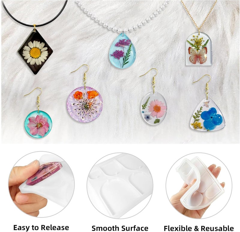 Roxjaejae 46 PCS Resin Earring Molds Silicone Kit, Resin Jewelry Making Kit with Built-in Holes for Earrings, Necklace, Pendants, Keychains - Image 2